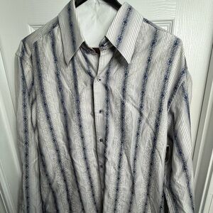 Robert Graham Long Sleeve Button Up White/Blue Striped Shirt Men's Size Large